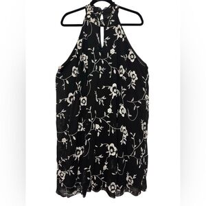 Rebellion Sleeveless Black with White Floral Embroidery Halter Dress Sz 2X